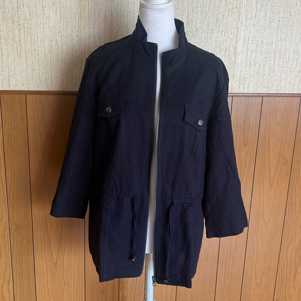 Christopher & banks linen blend‎ Navy Blue three quarter sleeve Cardigan SIZE L
